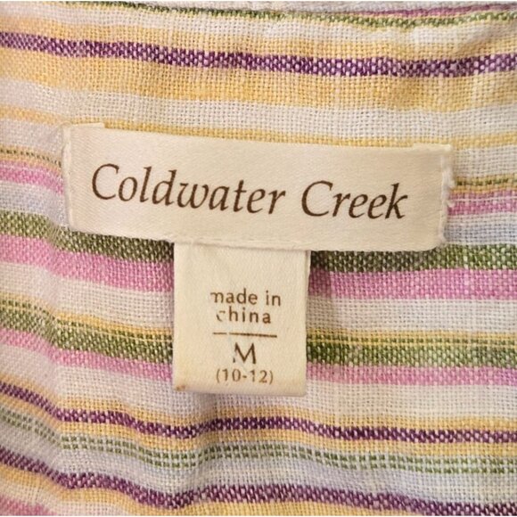 Coldwater Creek Beachy Coastal Grandma Striped Linen Blend Button-Up Shirt - M ( - Picture 3 of 11